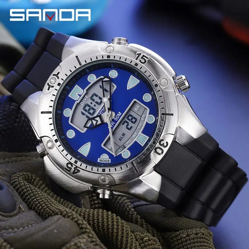 Часы наручные Sanda Мужские Цифровые модные спортивные многофункциональные