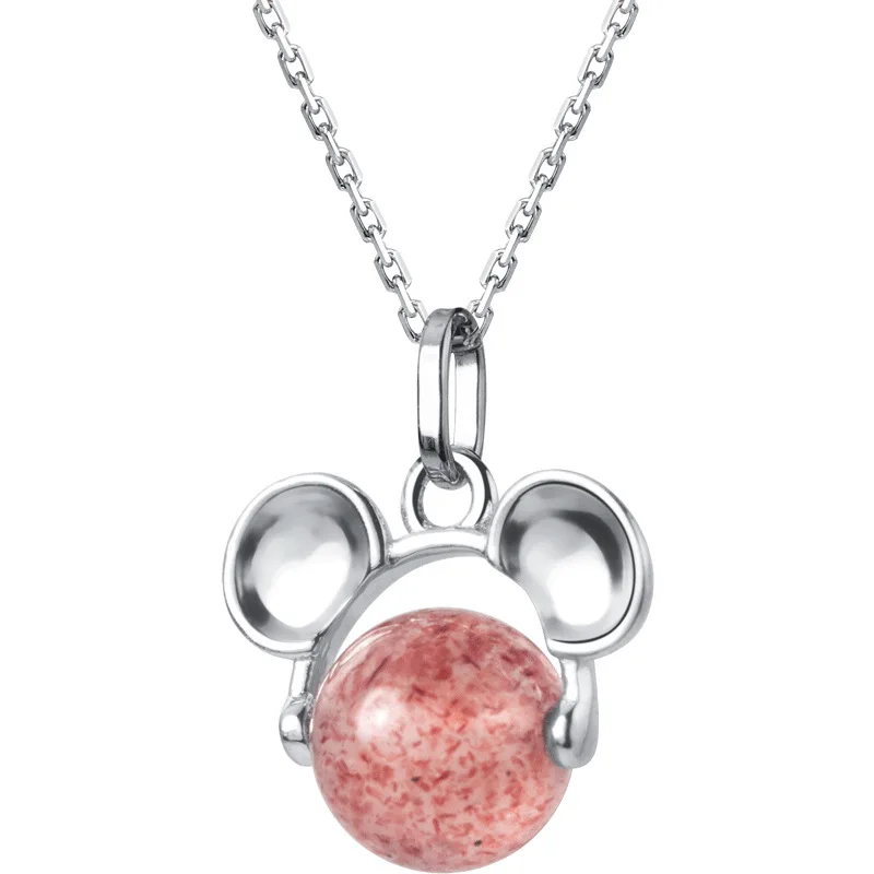 

Cute Necklace Strawberry Crystals Anime Mouse Cartoon Pendant Jewelry Wholesale Clavicle Chain 2021 New Accessories For Women