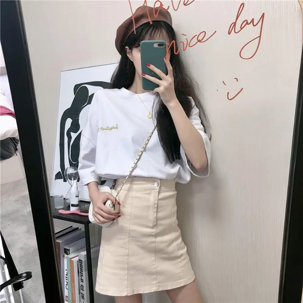 

Summer Women Fashion Half Sleeve O Neck Loose Letter Embroidery T-shirt Top Summer Tops For Women 2021 Blouse Korean