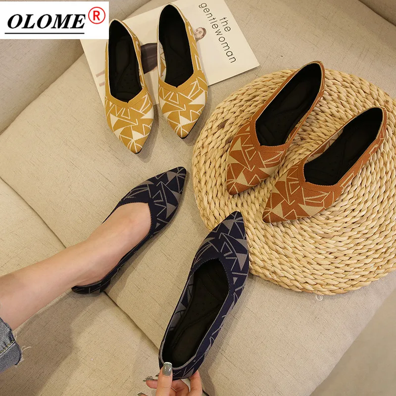 

2021 Ladies Knit Flat Shoes Pointed Toe Soft Bottom Shallow Mouth Flat Shoes Out All-match Shoes Ladies Large Size 34-43