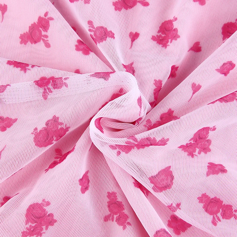 

Floral Print Pink High Waist Midi Skirt Y2K Patchwork Mesh A Line Slim 90s Skirts Womens Summer E-girl Casual Kawaii Skirts