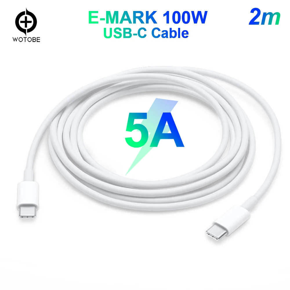 USB C кабель 2 м 5A E MARK 100 Вт быстрой зарядки подходит для MacBook и 29 30 45 61 65 87 интерфейс
