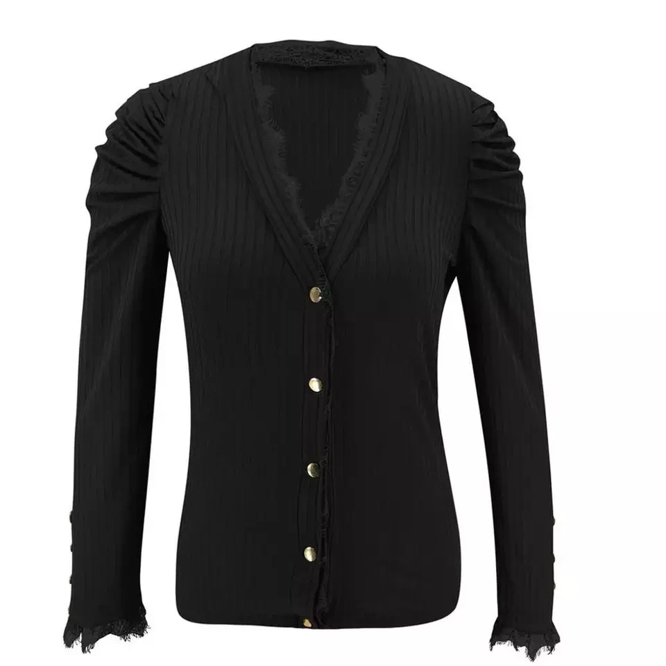 

T-shirt a manches longues et col rond pour femme Slim basique blanc cotele Camisa basica ajustada de encaje para Mujer camisa