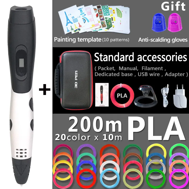 White pen 200m PLA 3d Ручка 3d ручки, подарок на год для детей; подарок на день рождения, Рождество, 3 d Ручка 3d модели, Творческая 3d печатная ручка, 1,75 мм ABS/PLA нити - Цвет: White pen 200m PLA