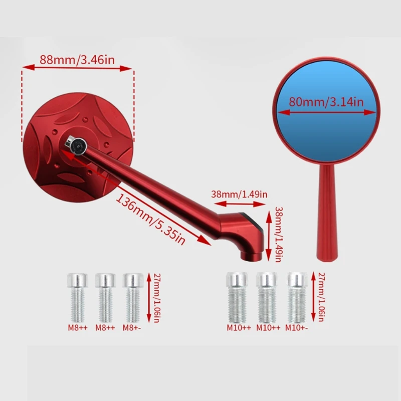 

Rear View Mirror Set Motorcycle Mirror Adjustment Anti-corrosion Aluminum Alloy Shaft with Screws Installation Tool T21E
