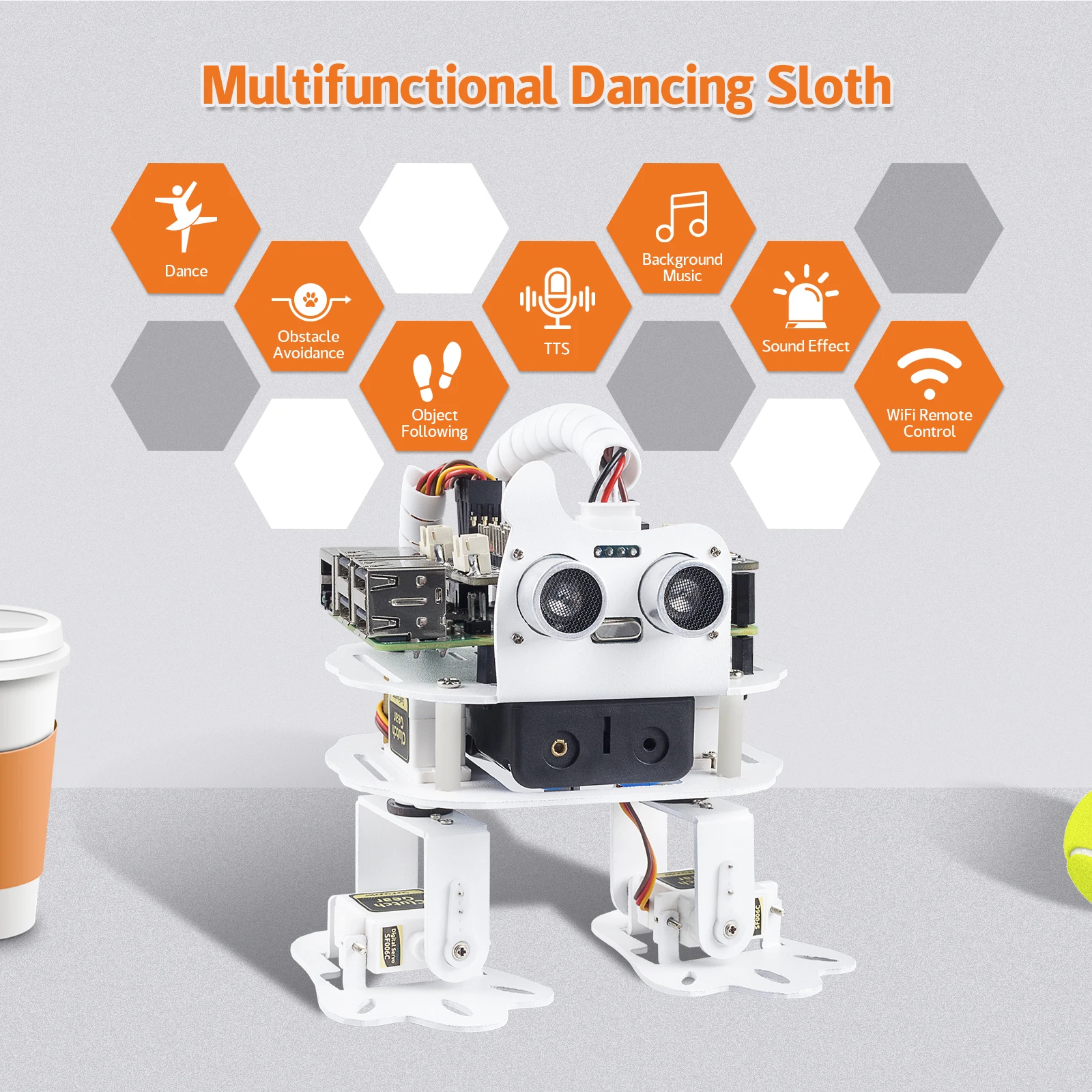 SunFounder PiSloth AI программируемый набор роботов для Raspberry Pi танцев избегания