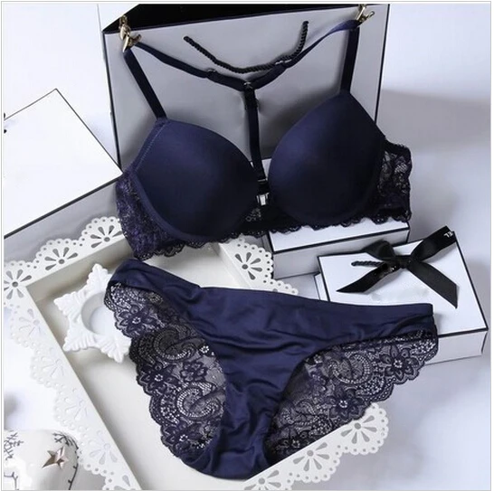 

Deep V Sexy Y-line Straps 6 Colors Brassiere Fashion Soft Lace Bra and Panty Set Women Bras Front Closure Female Lingerie Bras