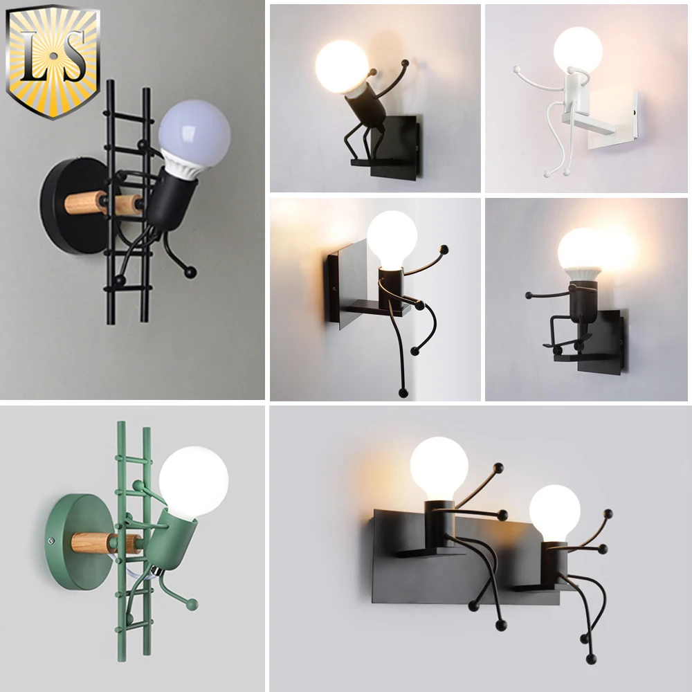 

Modern Creative Wall Lamp Nordic Macarone Cartoon Robot Sconce Lamps Metal Small Simple Iron Man Lights America Industrial Style