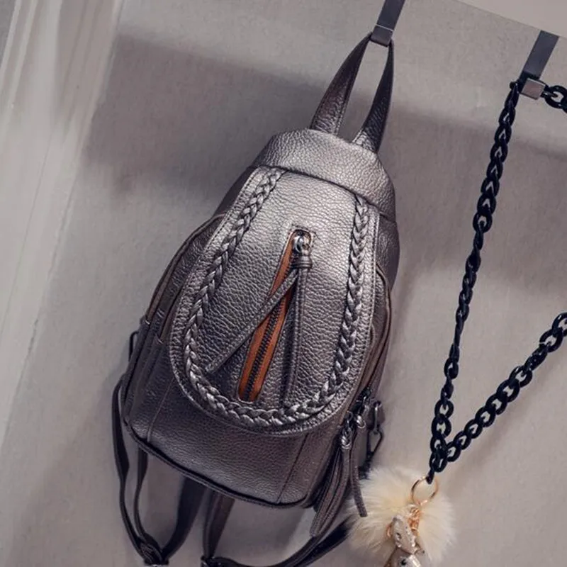 

2020 New Washed Leather Small Woven Mini School Bag Studded Backpack Dual-use Crossbody Chest Bag Women Backpack