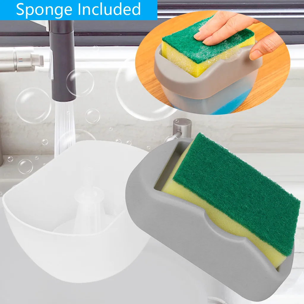

Soap Dispenser Soap Pump- Sponge Caddy New Creative Kitchen 2-in-1 Manual Press Liquid Soap Dispenser With Washing Sponge#40