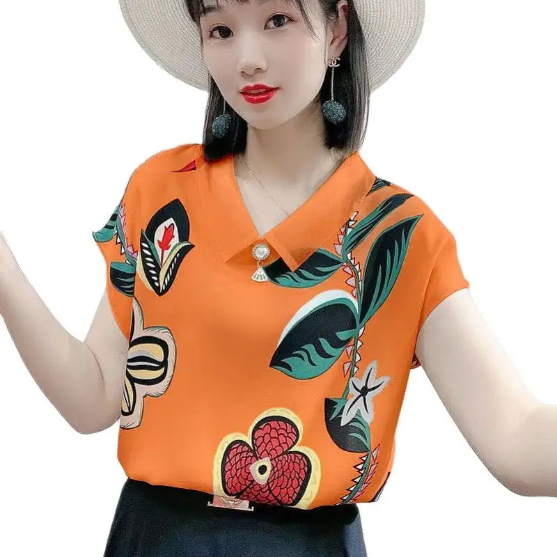 

Women Spring Spring Summer Style Chiffon Blouses Shirts Lady Casual Short Sleeve Peter Pan Collar Blouses Tops DF4171