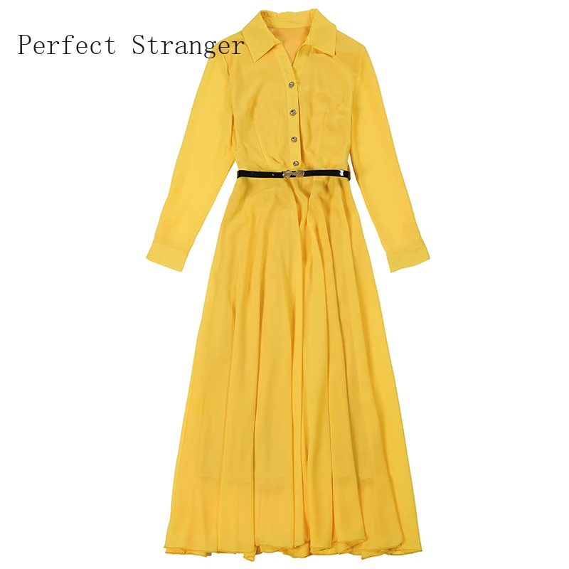 

2020 Autumn New Arrival High Quality Elegant Turn Down Collar Flower Printed Long Sleeve Women Chiffon Long Dress