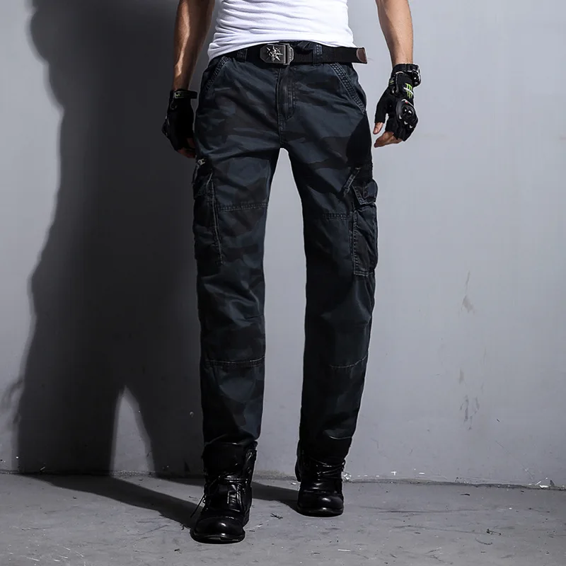 Брюки-карго мужские камуфляжные хлопок много карманов милитари синий спортивные