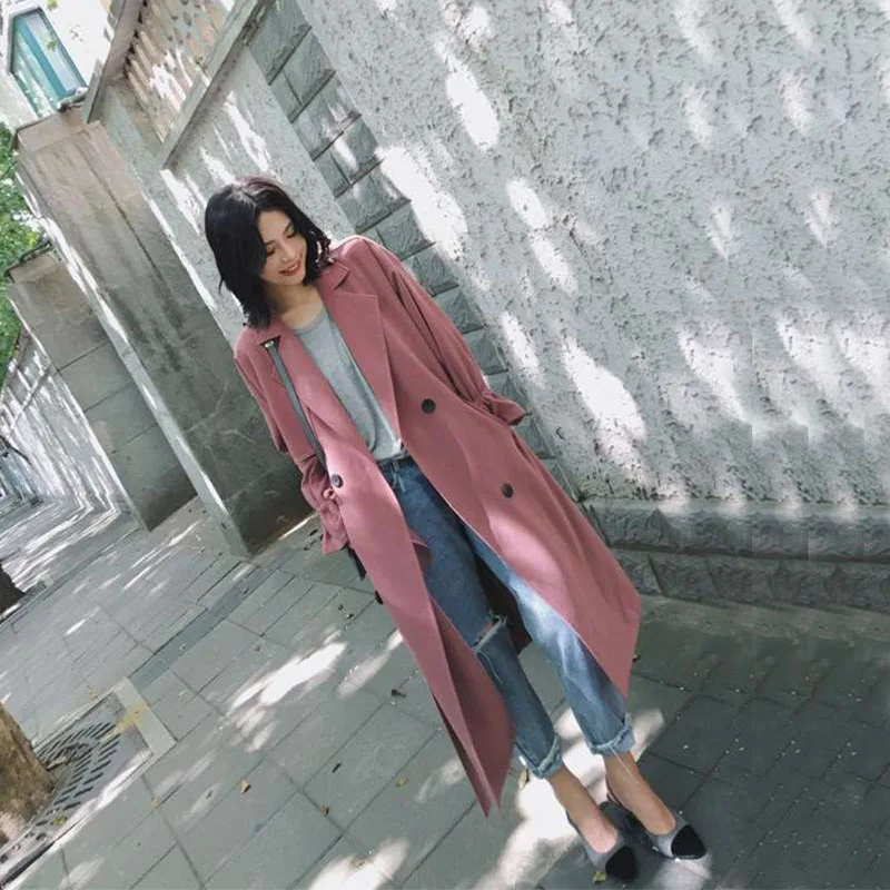 FTLZZ New Autumn Women Long Trench Coat Casual Double Breasted With Belt Khaki Outwear Fashion Windproof Coats | Женская одежда