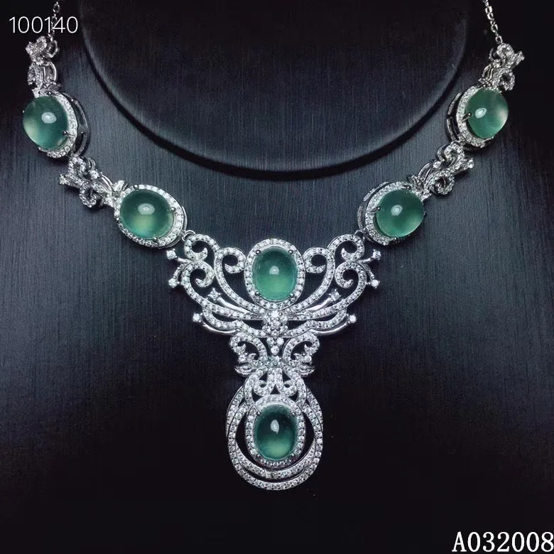 

KJJEAXCMY fine jewelry 925 pure silver inlaid natural Prehnite girl new Pendant Necklace vintage luxury support test
