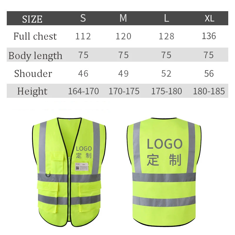 

High Visibility Zipper Front Safety Vest With Reflective Strips Yellow Motorcycle Vest Riding