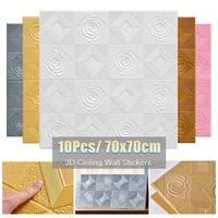 10pcs 3d self adhesive wall sticker wall panel ceiling rose pattern waterproof moisture proof foam wallpaper living room decor
