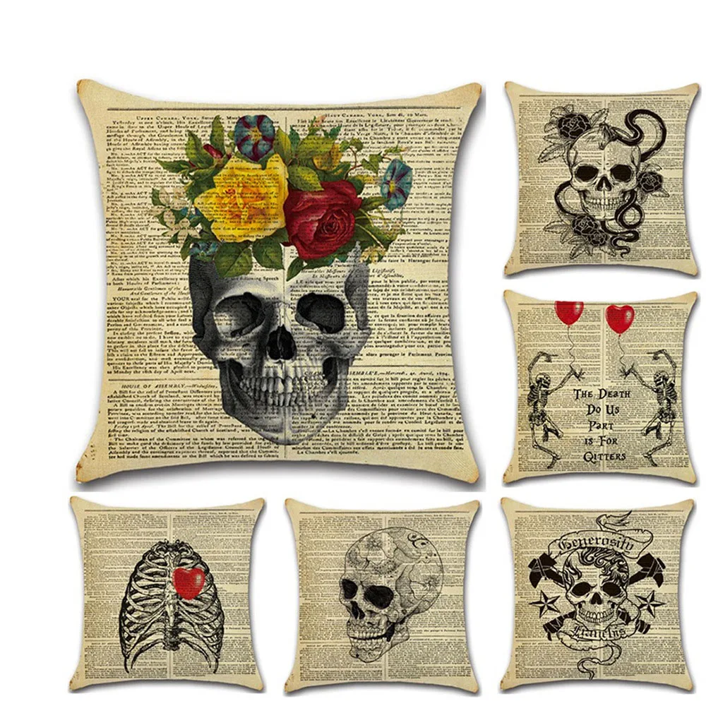 Скелет головы белье газетный рисунок декоративная подушка для дивана крышка