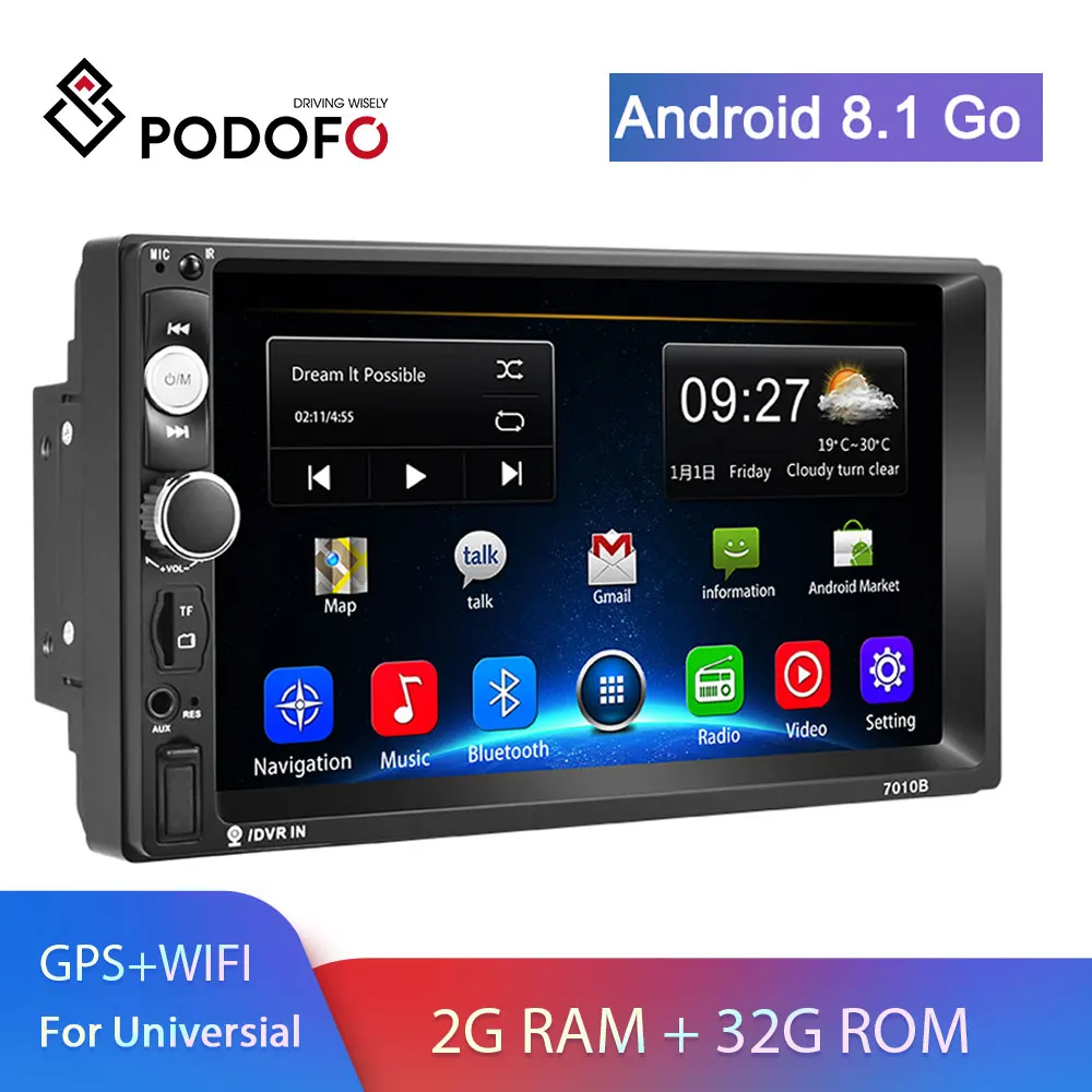 Podofo 2din Автомагнитола 2+ 32G Android8.1 gps Navi WiFi Автомобильный мультимедийный плеер для VW TOYOTA GOLF Nissan hyundai Kia CR-V Авторадио