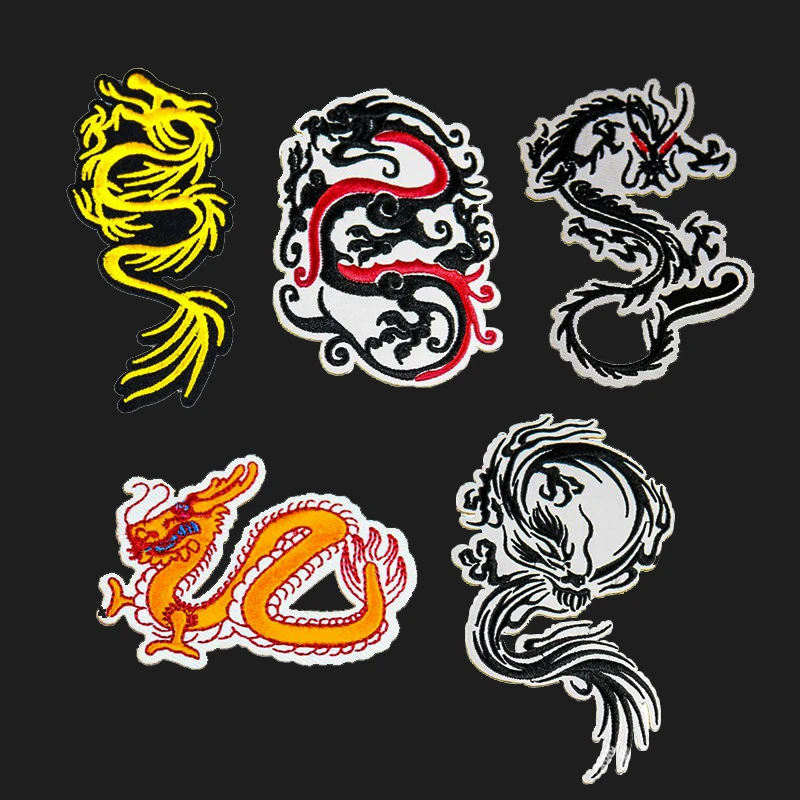 Высококачественные черные нашивки с китайским драконом вышитые мотивы нашивка