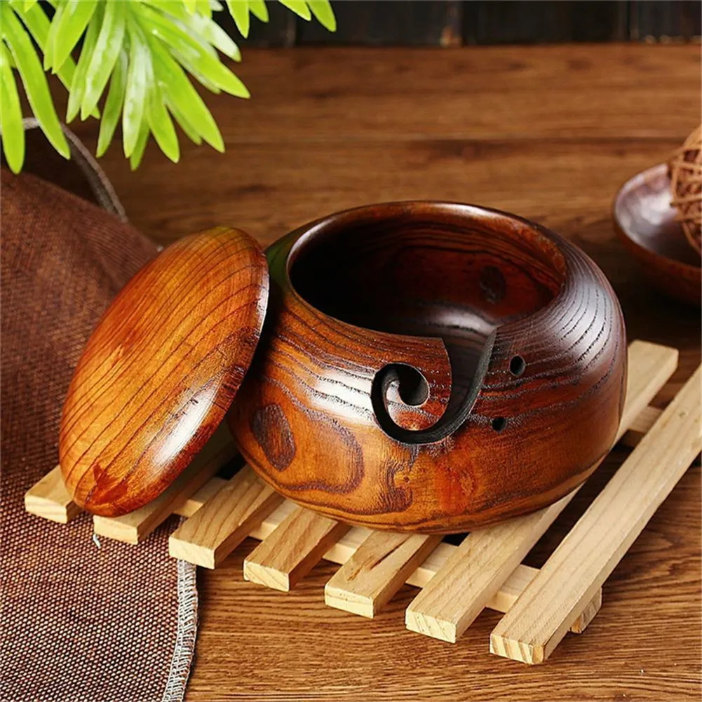 Wooden Yarn Bowl Hand Made with Wood for Knitting and Crochet For Handmade Supplies Storage | Дом и сад