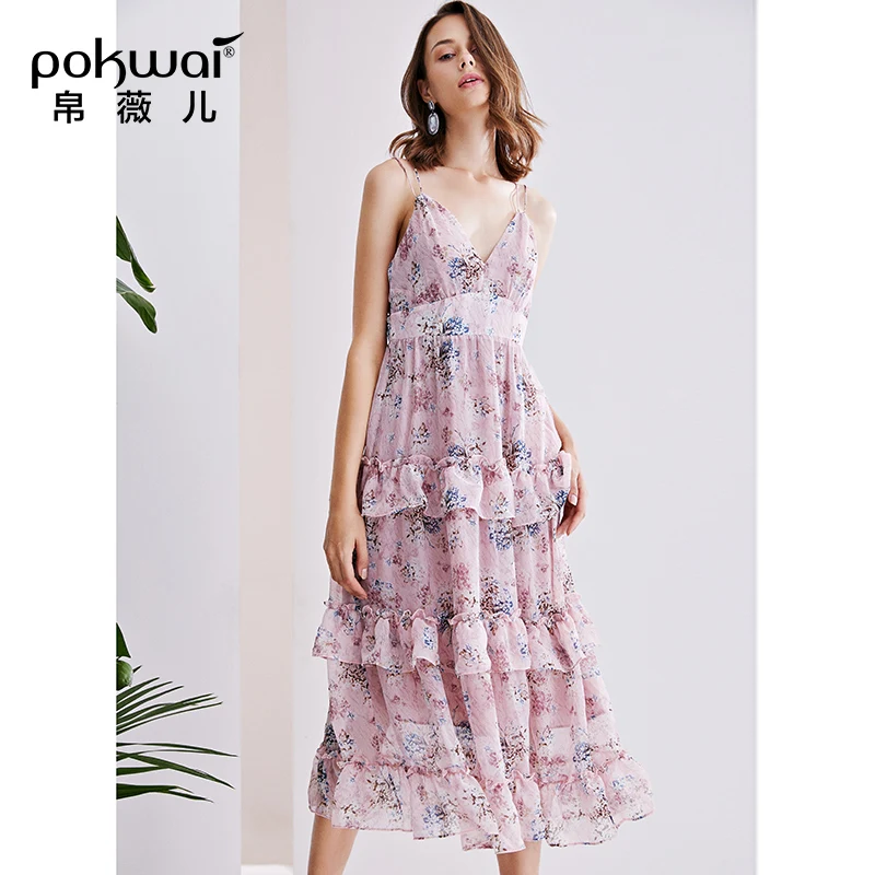 2020 женское летнее платье на бретельках POKWAI Длинные повседневные модные платья