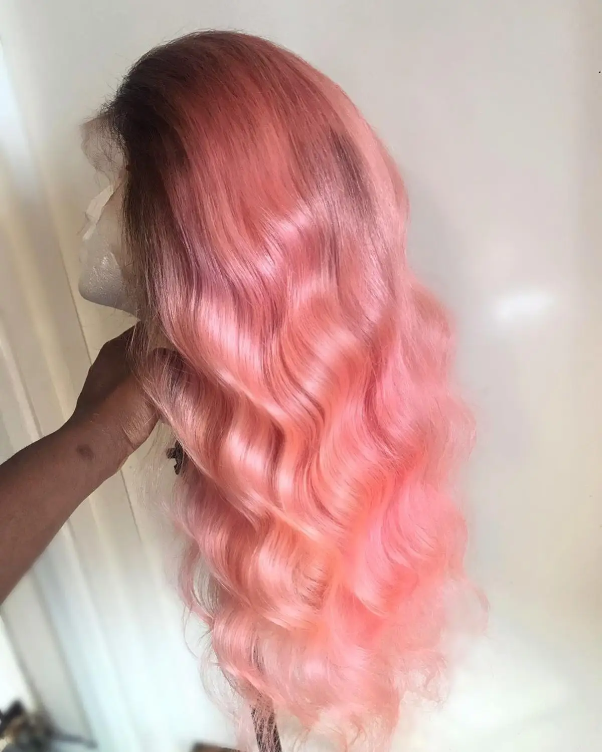 Парик из человеческих розовых волос с кружевной частью парик прямыми волнами