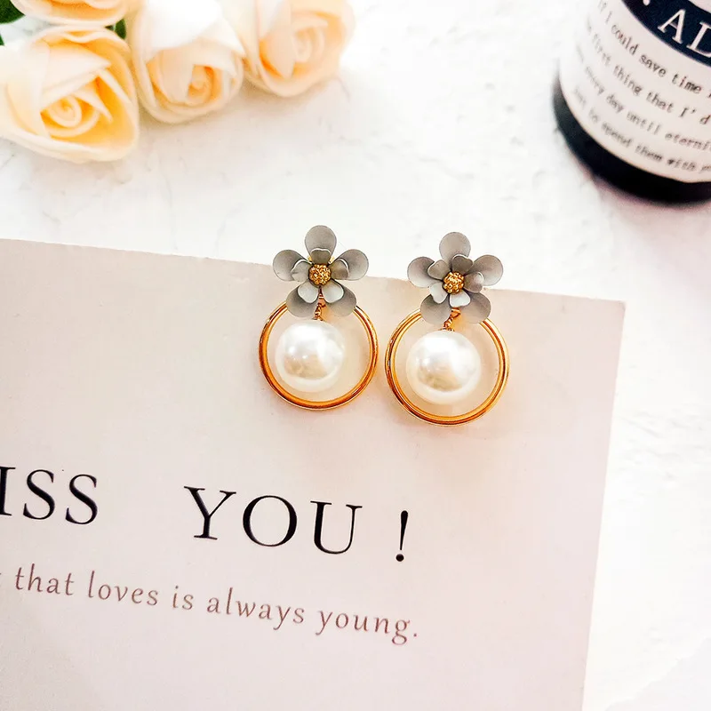 Корейские милые маленькие серьги для девочек стразы гирлянда цветы куртки