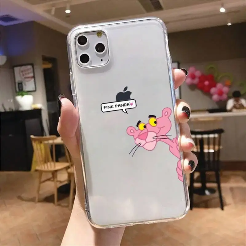 

Pink Panther Phone Case Transparent for iPhone 6 7 8 11 12 s mini pro X XS XR MAX Plus