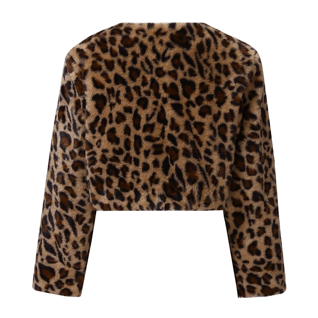 Куртка и пальто модное женское теплое пушистое леопардовое зимнее повседневное