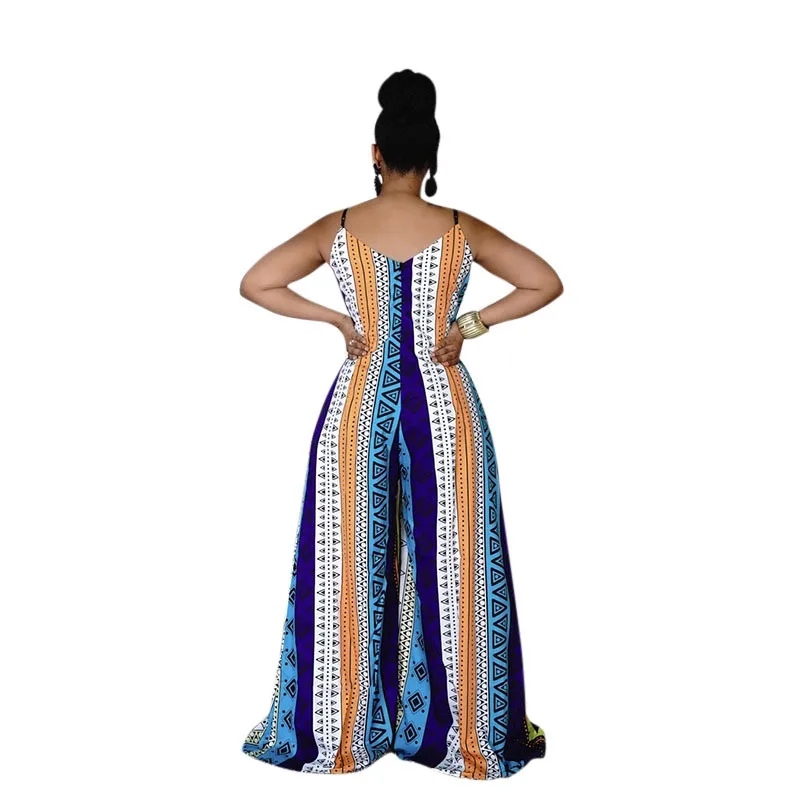 

SSEURAT Summer Women Jumpsuit Strap Bandage Elastic Flare Rompers Female Fashion Sexy One Piece Striped Print Outfit