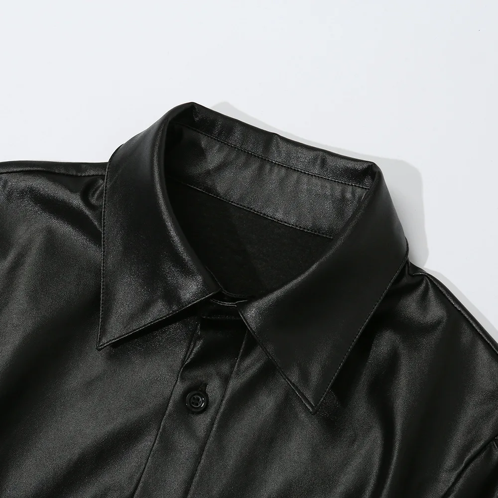 Женское платье из искусственной кожи Forefair сексуальное мини с пышными рукавами