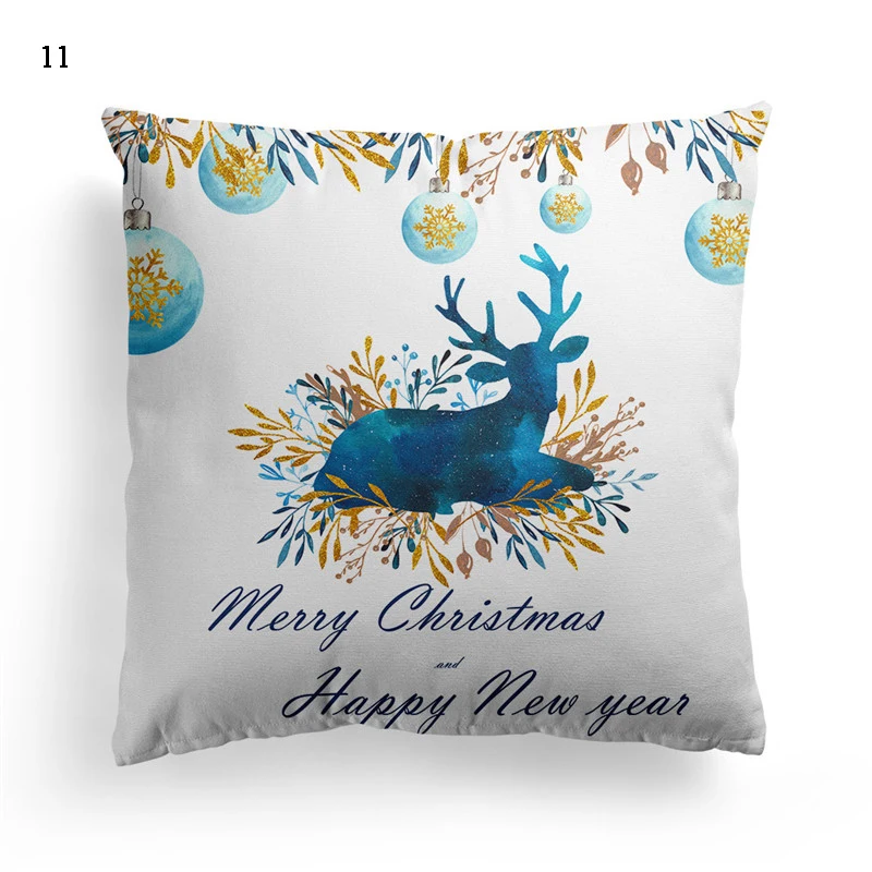Christmas Style Elk Print Cushion Cover Square Pillow Home Sofa Car Blue Decorative Throw Case 45*45cm Xmas Gifts | Дом и сад