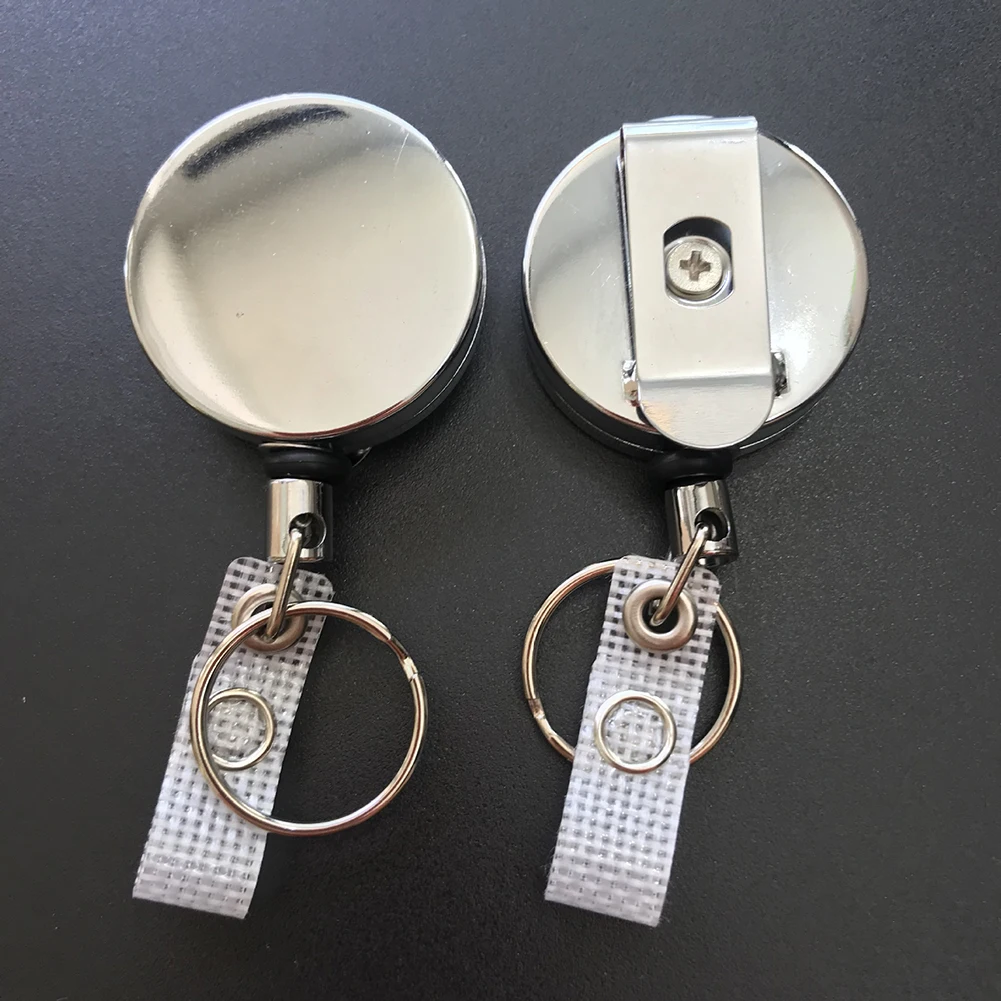 

2pcs Recoil Pull ID Retractable Lanyard Badge Holder Reel Metal Keychain Name Card Office Clip Belt Heavy Duty Key Ring