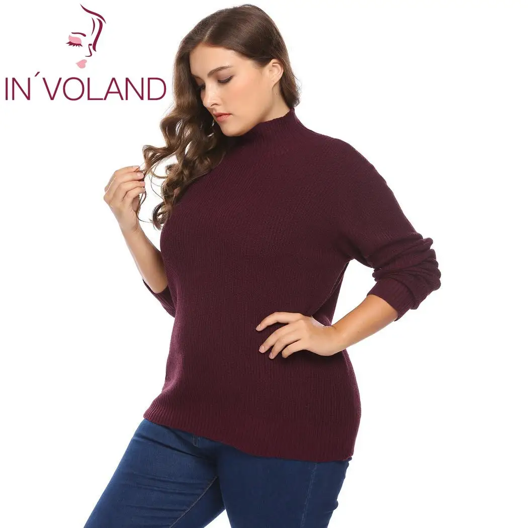 IN'VOLAND женские свитера размера плюс XL-4XL стоячий воротник длинный рукав