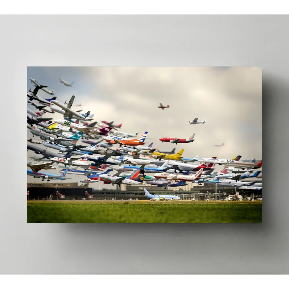 Картина на холсте аэропорт самолёт над городом картина необычная настенная