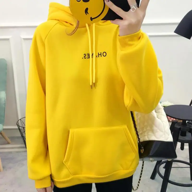 

Winter Fashion Korean Women Hoody Sweatshirt Loose Long-sleeved Printed Letters Harajuku Thick Section Lady Pullover