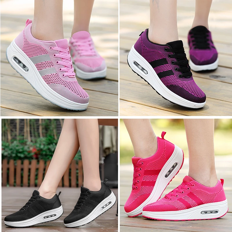 Женская Тонизирующая обувь Черные женские кроссовки на высоком каблуке