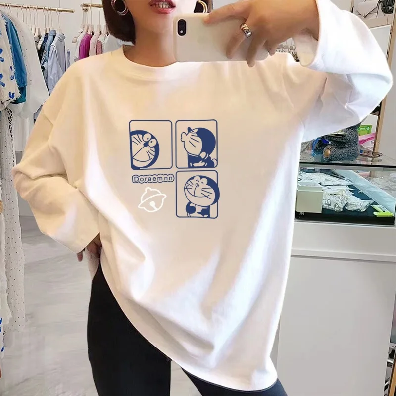 

Аниме периферийные устройства Doraemon Корейская версия Осень-Зима белая свободная плюс бархатная футболка одежда рождественские подарки на д...