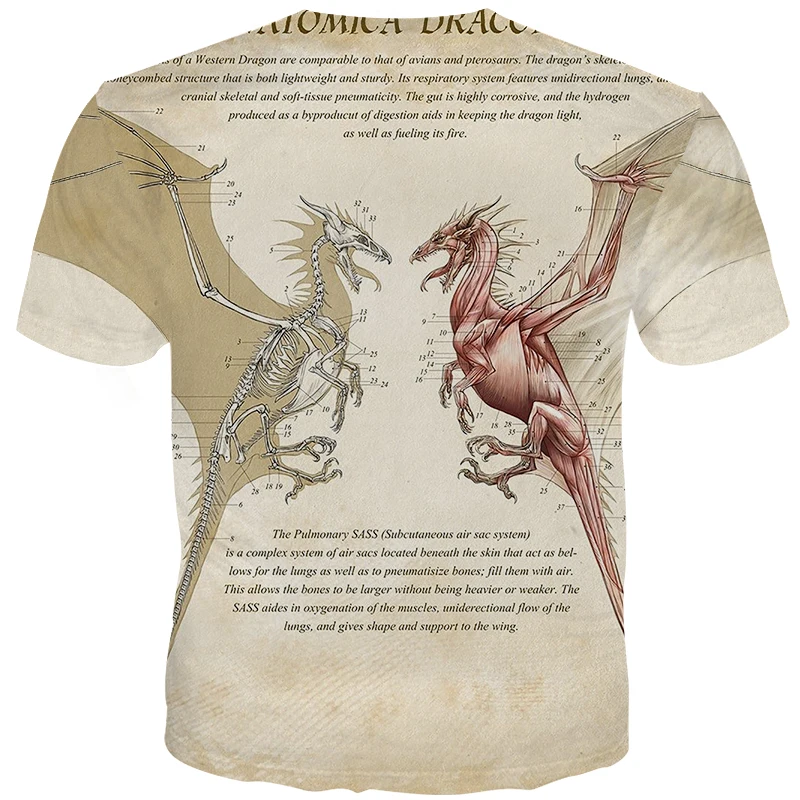 

Youthup 2021 New Summer Oversize Fire Dragon Skeleton Pattern 3D Printing T-shirt Casual Versatile Men's Round Neck Tshirt