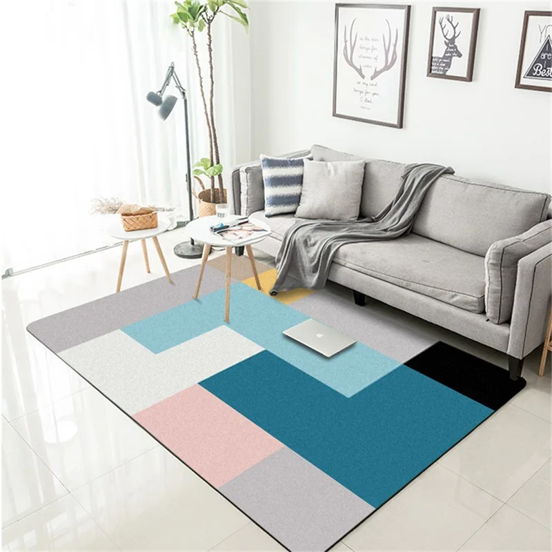 

Nordic fashion Japanese color splicing blue gray powder bedroom living room crystal velvet cushion carpet custom