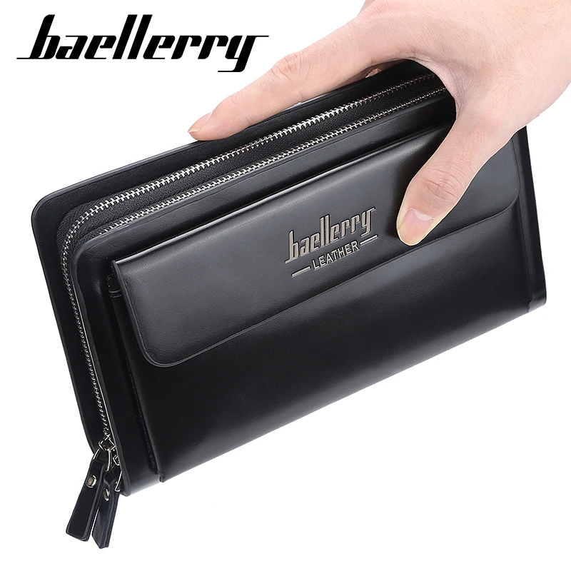 Длинный деловой кошелек Baellerry для мужчин бумажник с двойной молнией и кармашком