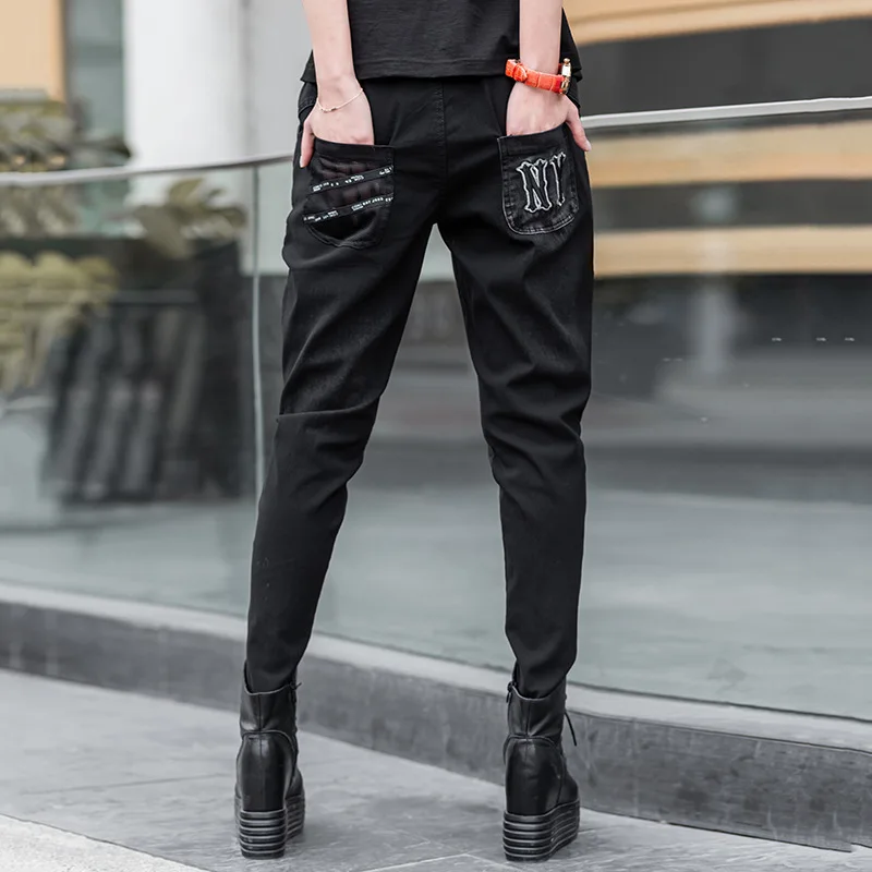 

Harem Pants Harajuku 2020 New Letter Zipper Trousers With Pocket Black Color Pants Women's Casual Straight Pants Cotton
