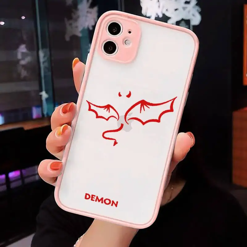 

Demon Angel Couple BFF Cartoon Phone Cases matte transparent For Pink iPhone 7 8 x xs xr 11 12 pro plus max mini Clear Funda