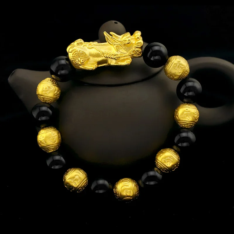 Браслет цепочка мужской с черными бусинами 10 мм|Цепочки и браслеты| |