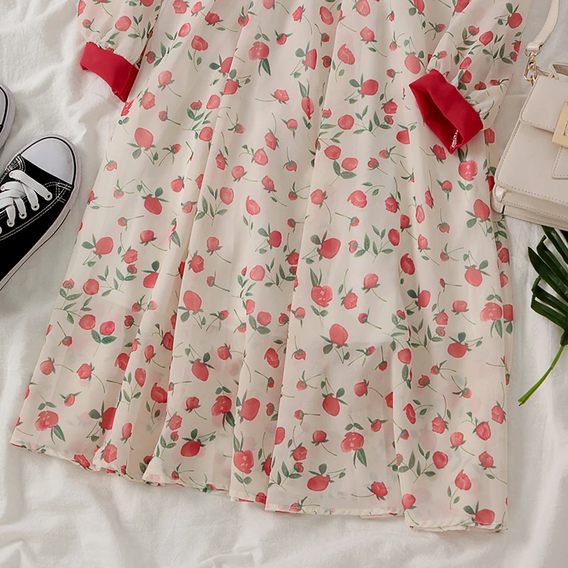 

retro peter pan collar women dress spring new 2020 japanese style mori girl print floral long dresses cute high waist dresses