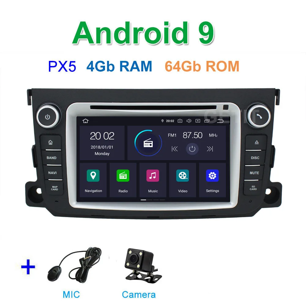 DSP 64G PX6 Android 9 Автомобильный DVD стерео плеер gps для Mercedes/Benz Smart Fortwo 2011- с радио BT WiFi - Цвет: PX5 4G CAMERA