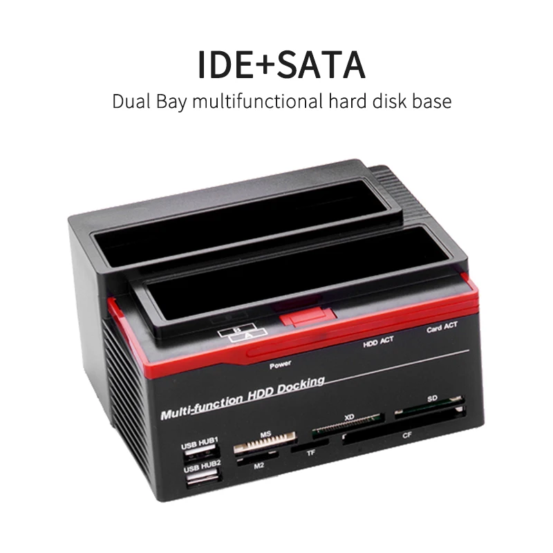 

New Arrival 2.5/3.5" SATA IDE HDD Docking Station Clone HDD Enclosure USB 2 Ports USB 2.0 Hub MS/M2/XD/CF/SD/TF Card Reader