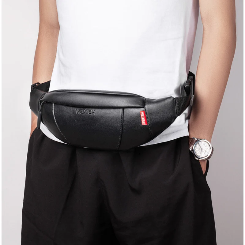 

Hobos Business High Quality Leather Waist Bag Men Fanny Pack Casual Adjustable Belt Bag Male Heuptas Bum Banana Bag Banana Sac