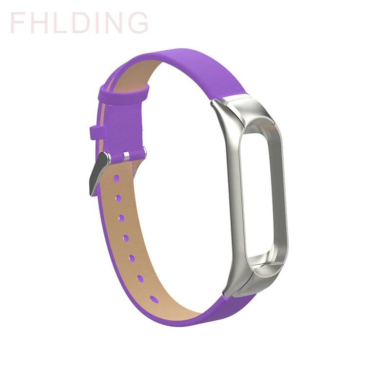 Purple Кожаный браслет для Xiaomi mi band 4 mi band 3 браслет металлический чехол с пряжкой для карт сменный ремешок для mi band 4 3 Аксессуары - Цвет: Purple